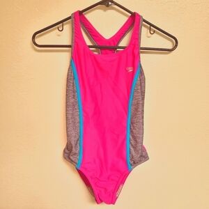Girls Speedo One Piece Pink Grey and Teal